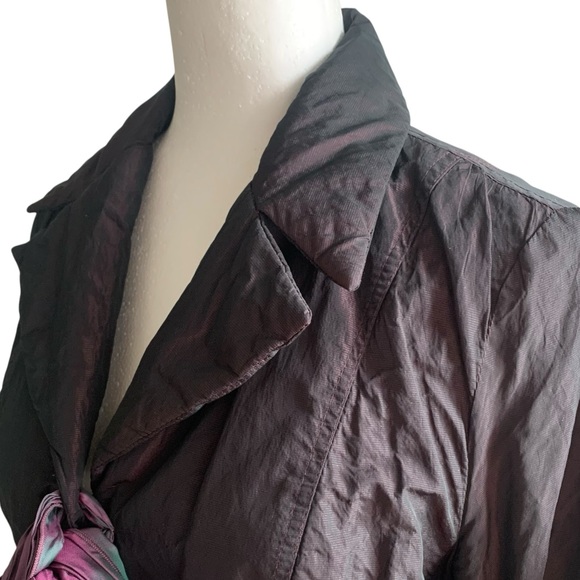 Event Jacket Shot Taffeta Fabrication Sash Front Elegant Evening Purple Black S - Picture 6 of 14